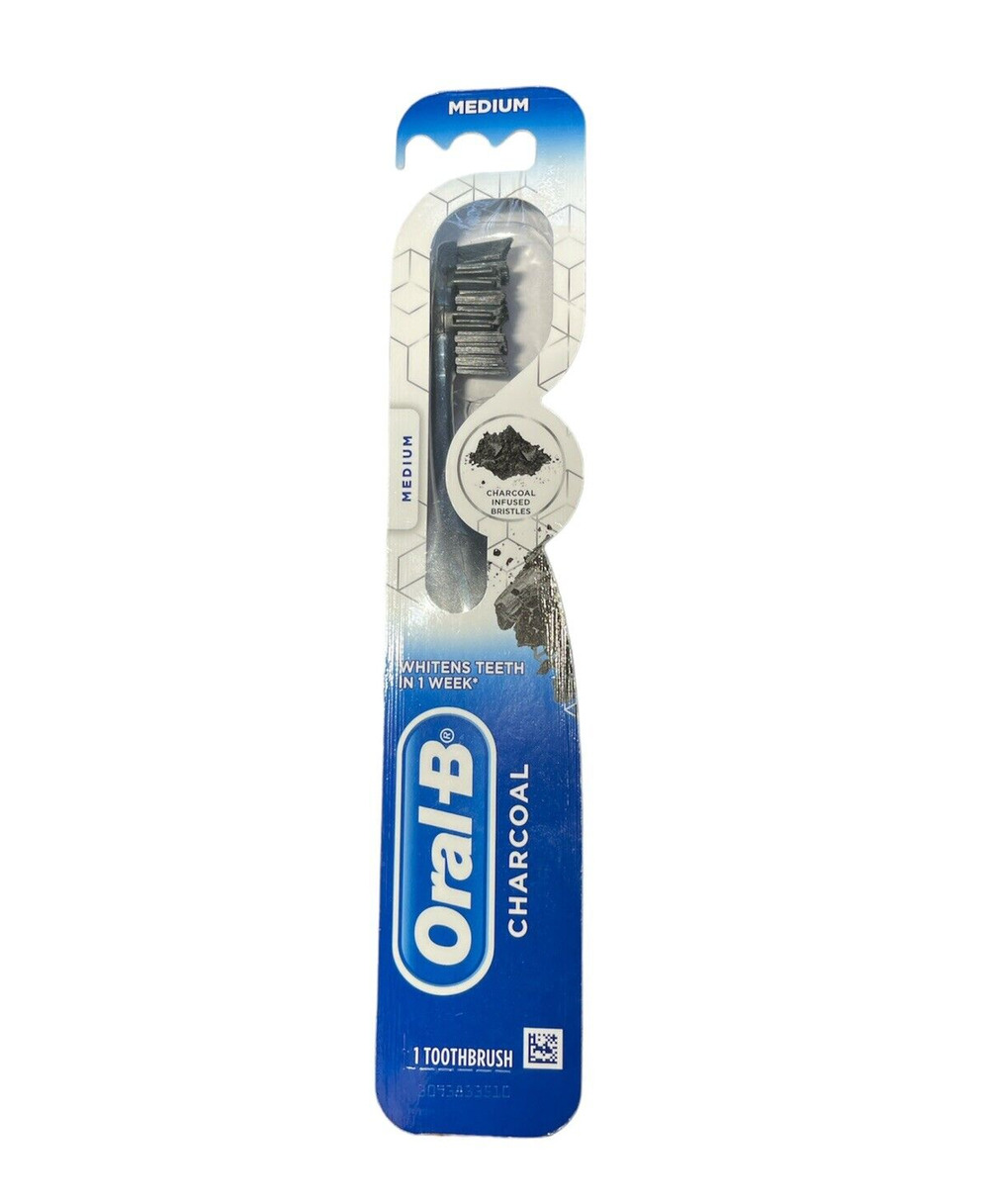 New Sealed Oral-B Charcoal Manual Toothbrush Medium Charcoal Infused Bristles
